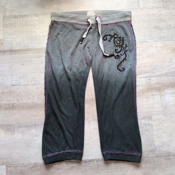 Vintage Miss Me Sweatpants M Gray Beaded Cropped Straight Leg *Flaw - Picture 1 of 6